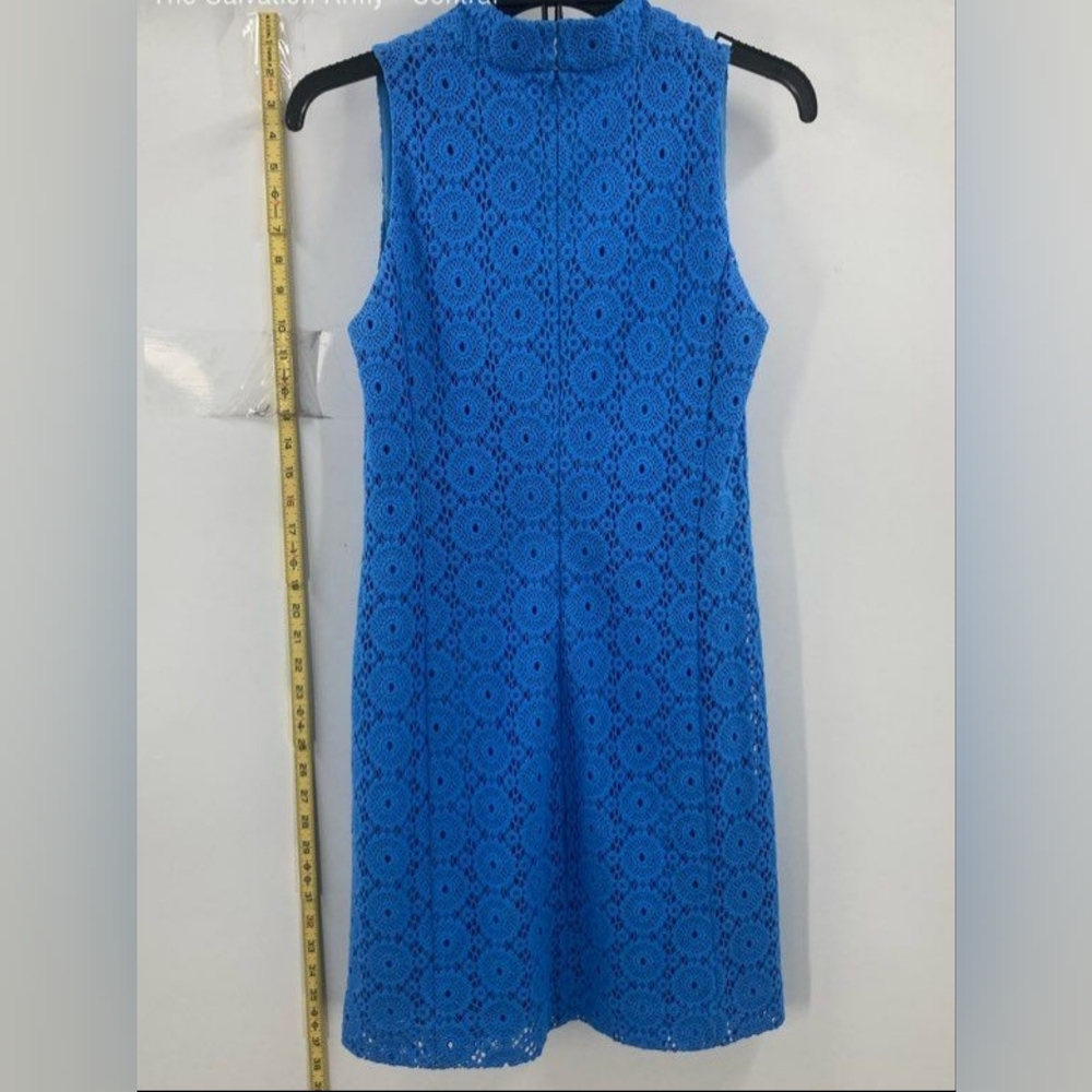 Lilly Pulitzer Designer Blue Sheath Mini Lace Dress Mock Neck Small - Picture 2 of 6